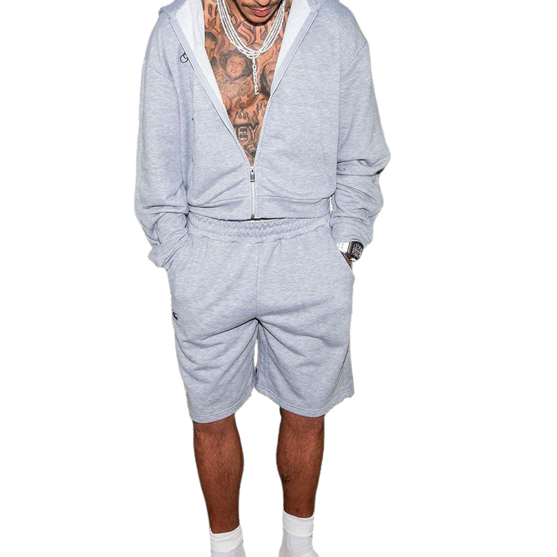 Herre ensfargede sportsshorts med lange ermer, avslappet sett i to deler MTA3041F4X