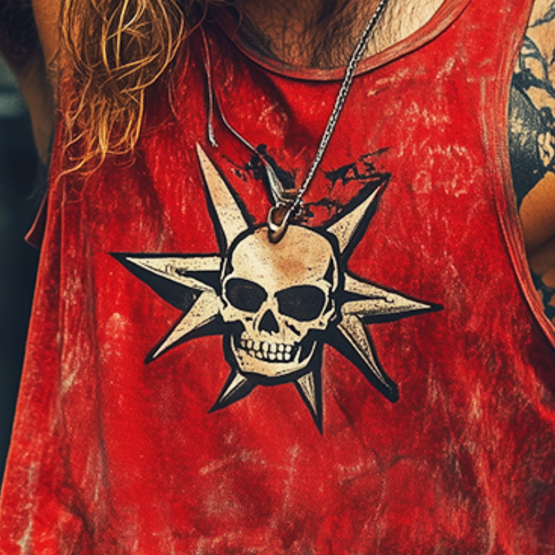 Men's Retro Casual Rock Skull Print Round Neck Tank Top 40200074TO