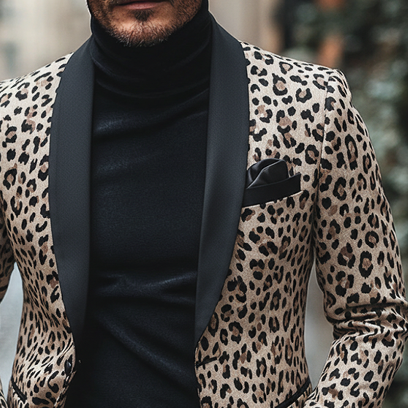 Men's Vintage Leopard Print Contrast Blazer MTA2660I2X