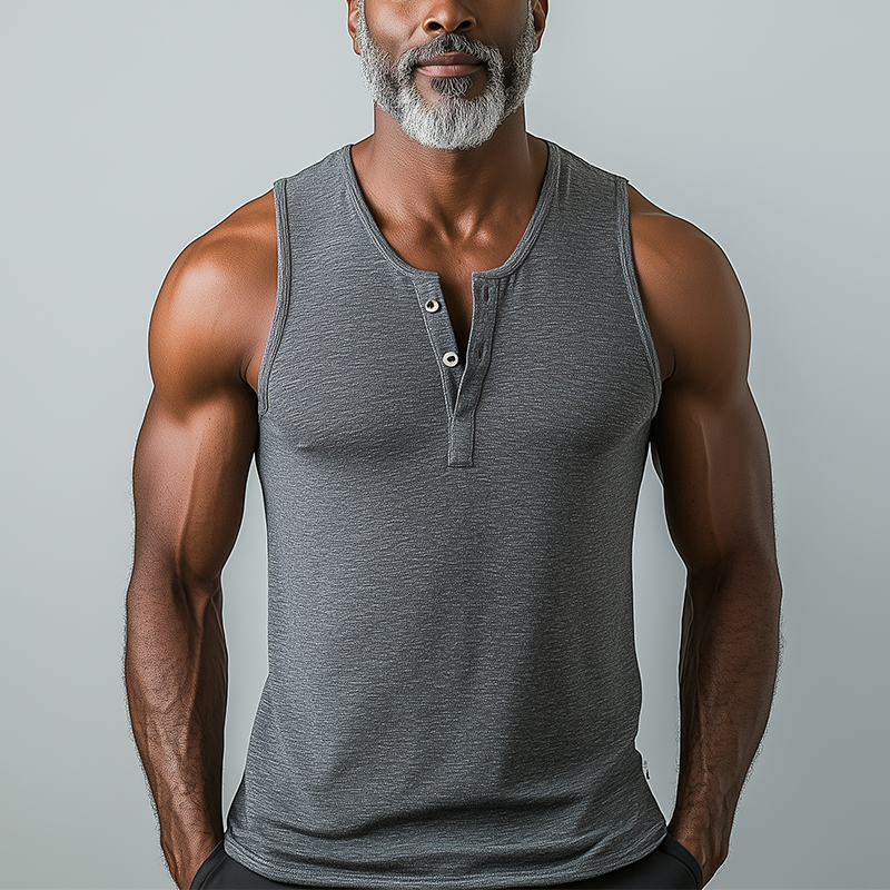 Men's Summer Fashion Cotton Blend Henley Collar Tank Top MTA2613F6P