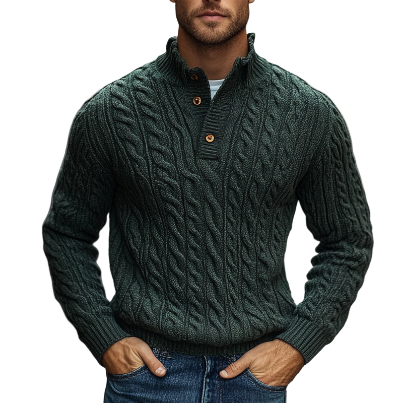 Men's Vintage Cable Knit Stand Collar Pullover Sweater MTA0403I1X