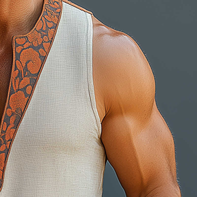 Men's Summer Fashion Printed Contrast Color Linen Sleeveless Shirt MTA1191F2P