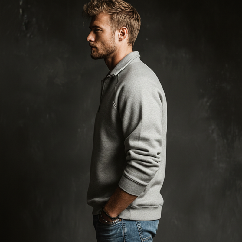Men's Classic Minimalist Grey Quarter-zip Collared Casual Sweatshirt MTA2647L7U