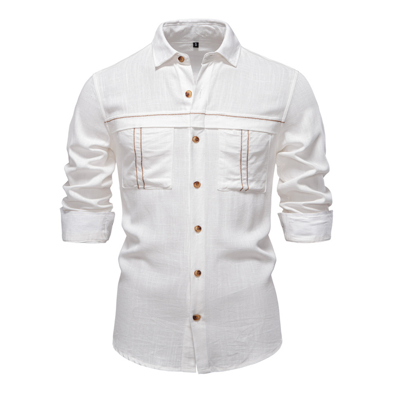 Men's Cotton And Linen Casual Solid Color Long-sleeved Shirt MTA1666G3X