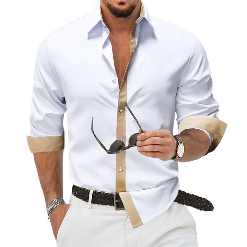 Men's Classic Business Colorblock Cotton Long Sleeve Shirt MTA2362G5U