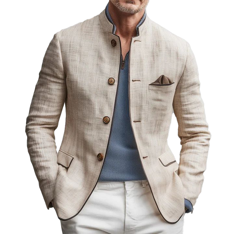 Men's Autumn Fashion Slub Linen Blend Thin Cardigan Jacket MTA1363I7P