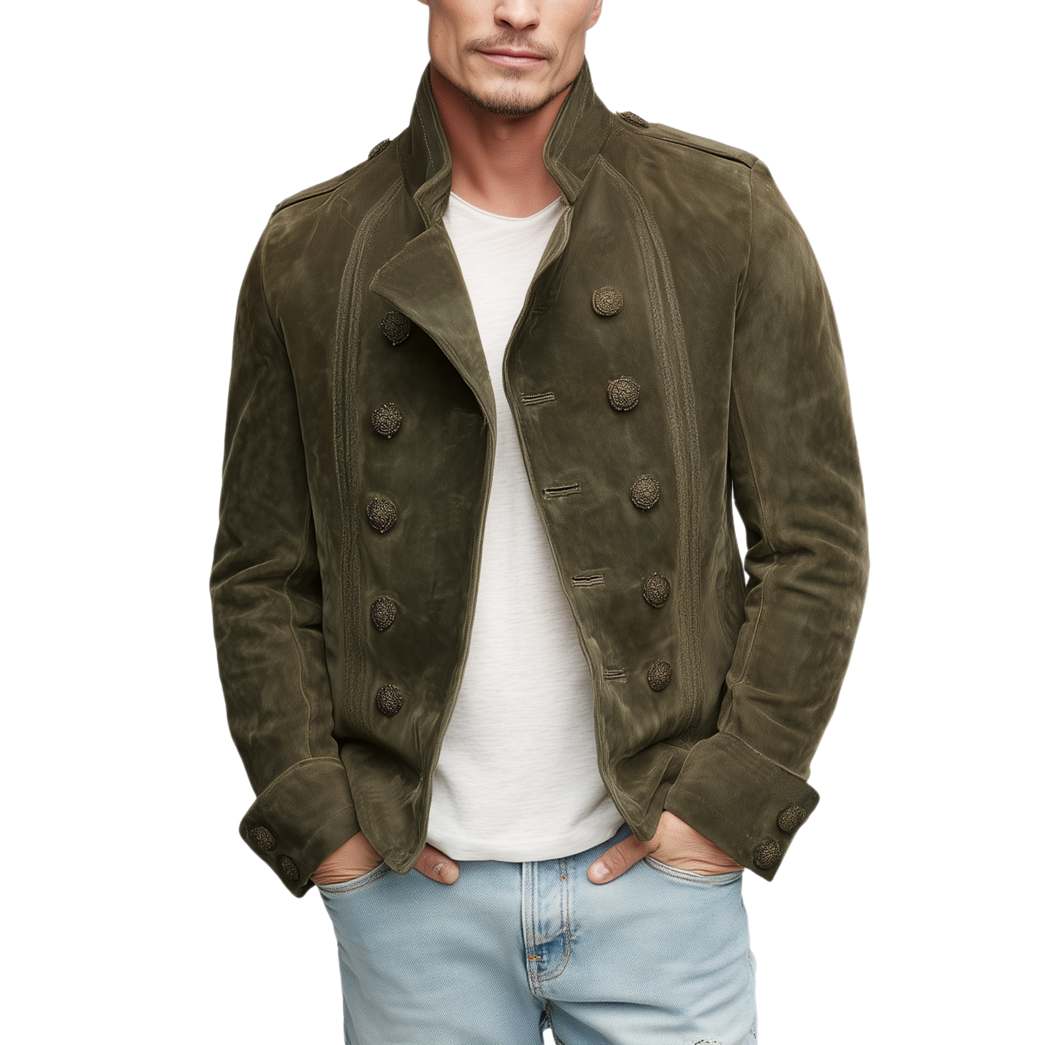 Men's Classic Vintage Lapel Suede Embroidered Double Breasted Jacket MTA2591H0K