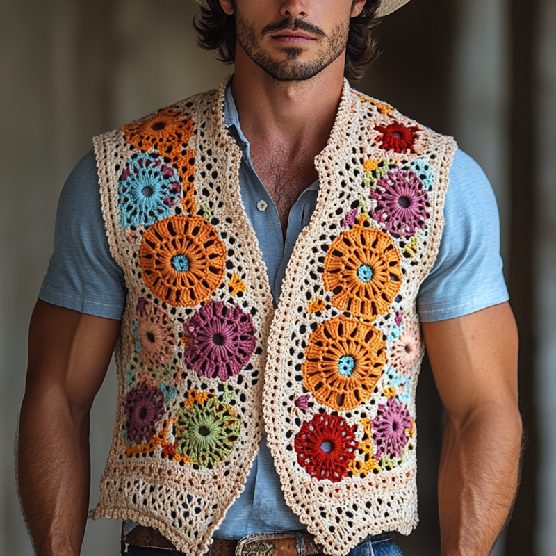 Men's Colorful Crochet Buttonless Vest MTA1723F1Y