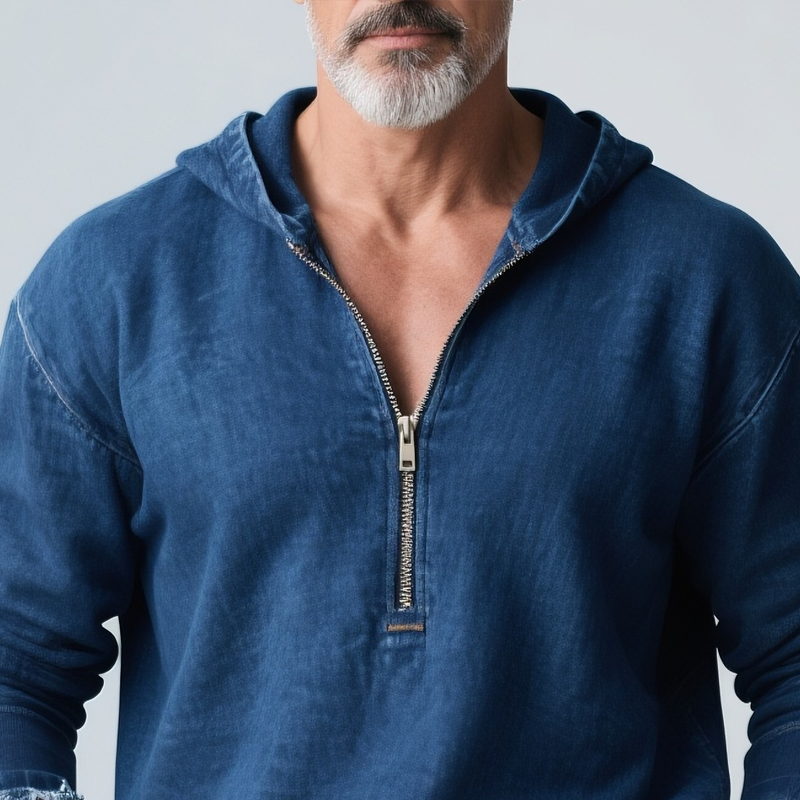 Men's Fashion Hooded Long Sleeve Denim Shirt MTA2350G0Z