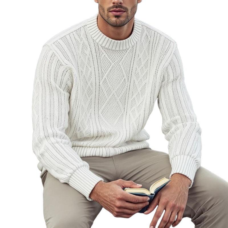 Men's Diamond Pattern Round Neck Long Sleeve Sweater MTA1109I1Z