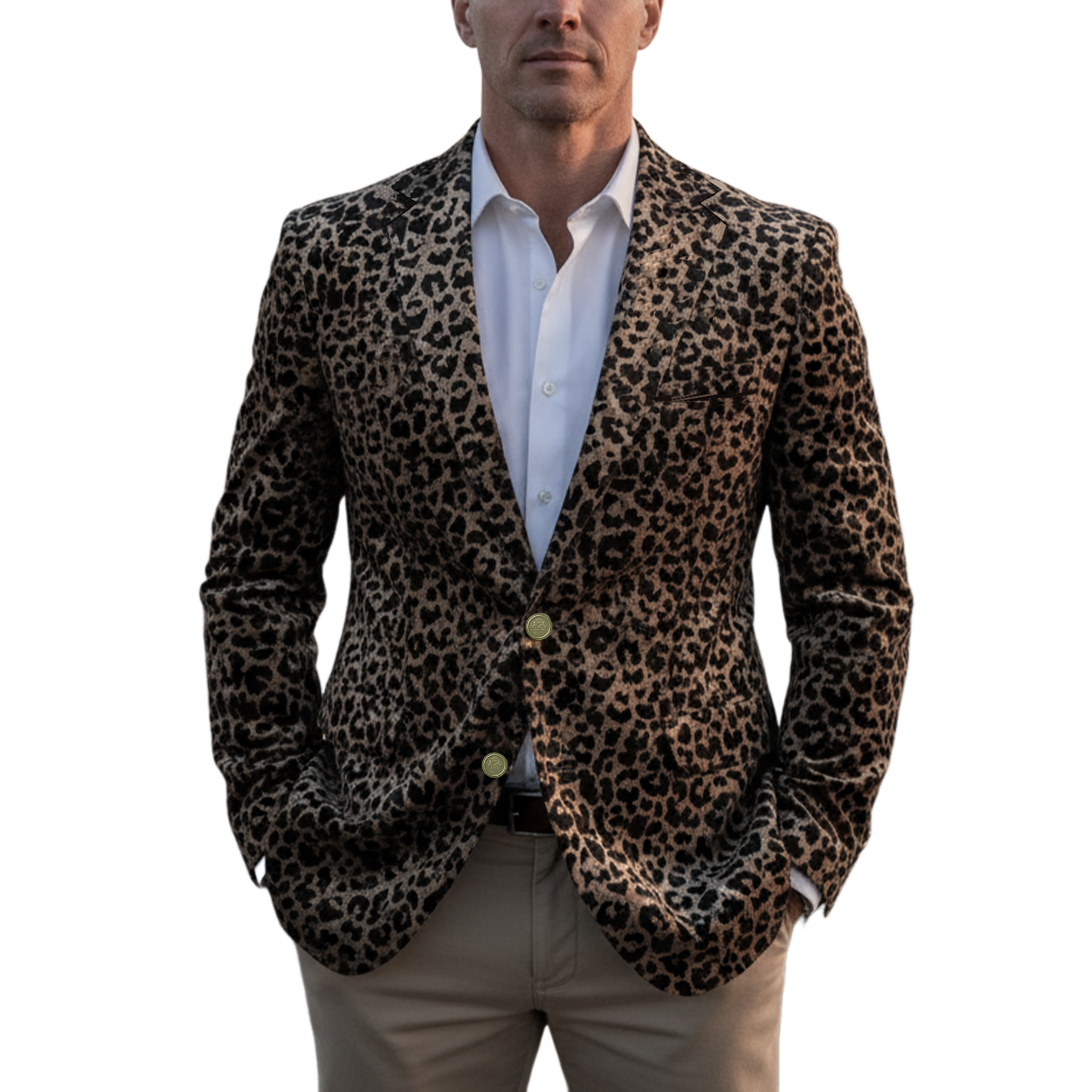 Men's Classic Vintage Velvet Leopard Print Single-breasted Slim-fit Blazer MTA1353I8K