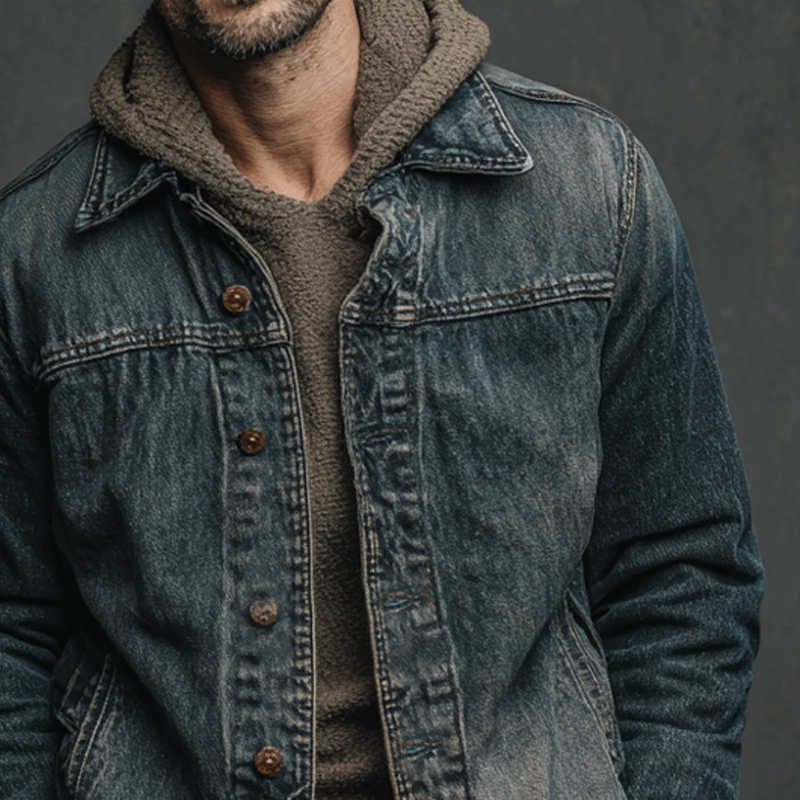 Men's Retro Washed Collar Slim Fit Denim Jacket MTA1798K0X