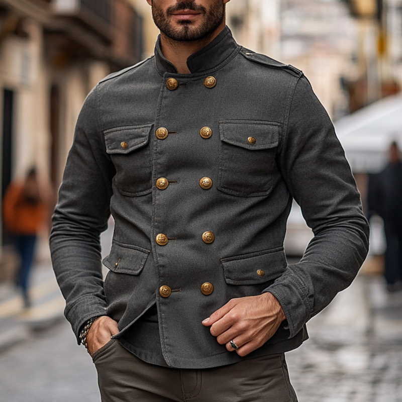 Men's Vintage Solid Color Double Breasted Slim Fit Jacket MTA0482I7X