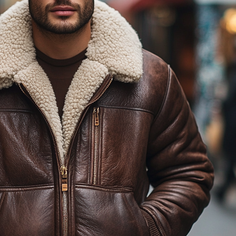 Men's Warm Winter Fleece-Lined PU Leather Jacket MTA1562K3X