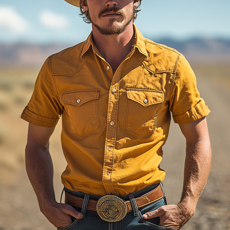 Men'S Western Cowboy Style Multi-Pocket Short Sleeve Shirt MTA0982E0X