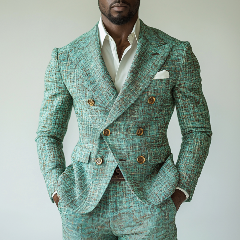 Men's Vintage Elegant Jacquard Peaked Lapel Double Breasted Slim Fit Suit Blazer MTA2248G9M