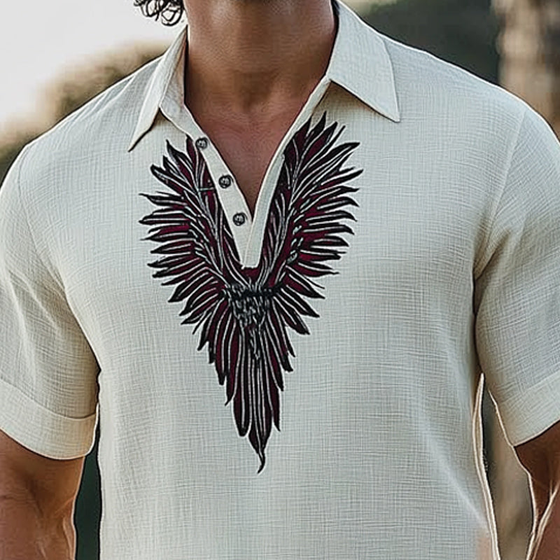 Men's Summer Retro Embroidered Short Sleeve T-Shirt MTA0633E6U