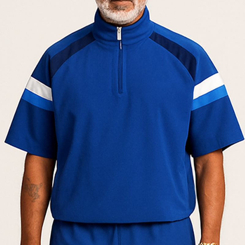Men's Summer Fashion Zipper Stand Collar T-shirt Shorts Sports Set MTA2768E7U