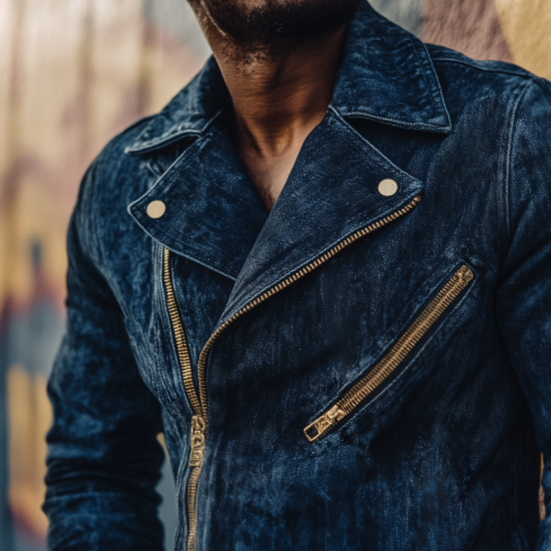 Men's Retro Casual Denim Washed Distressed Zipper Biker Jacket MTA2917H2TO