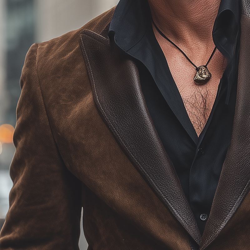 Men's Vintage Suede And PU Leather Collar Two-button Blazer MTA2004H6U