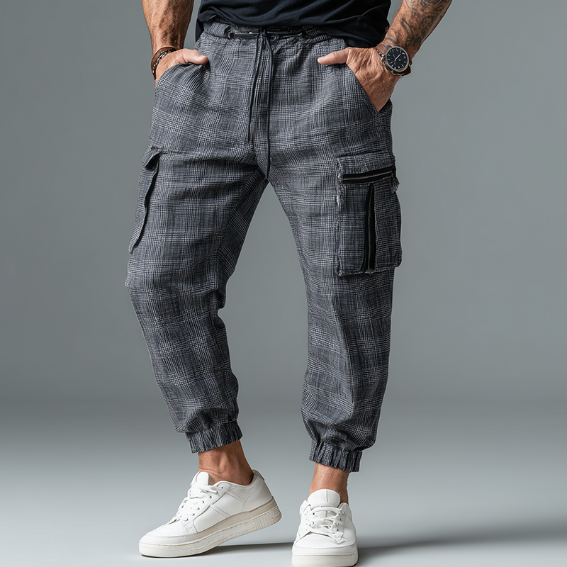 Men's Summer Fashion Plaid Linen Casual Pants MTA1471G7P