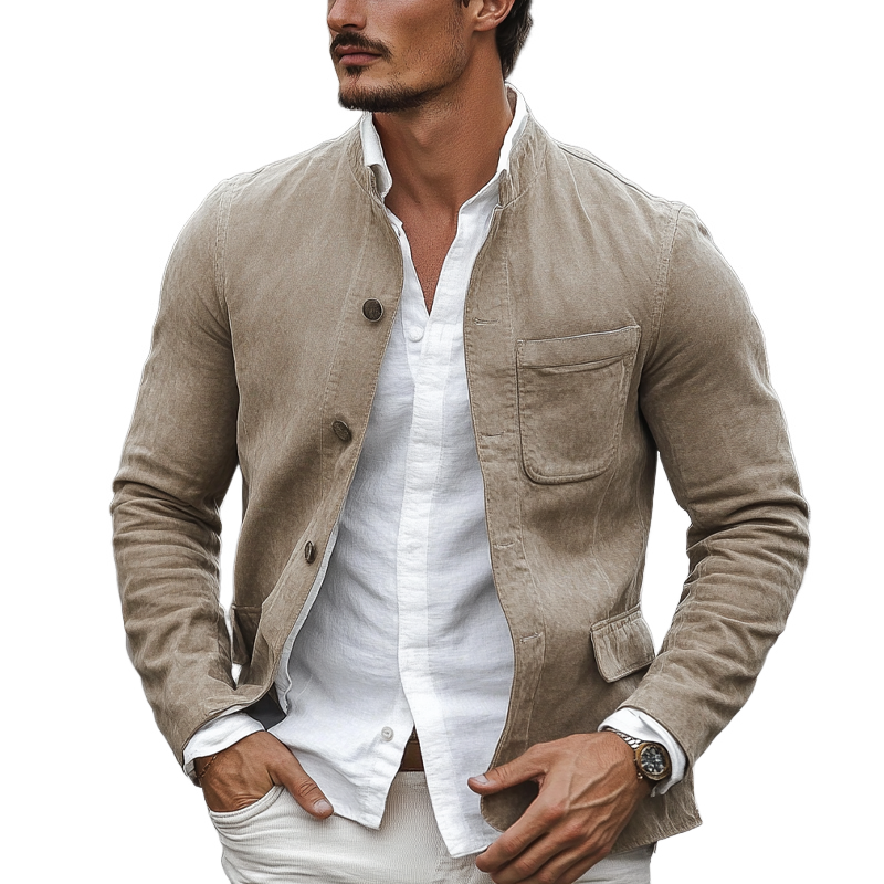 Men's Casual Solid Color Cotton Stand Collar Jacket MTA2089H1X