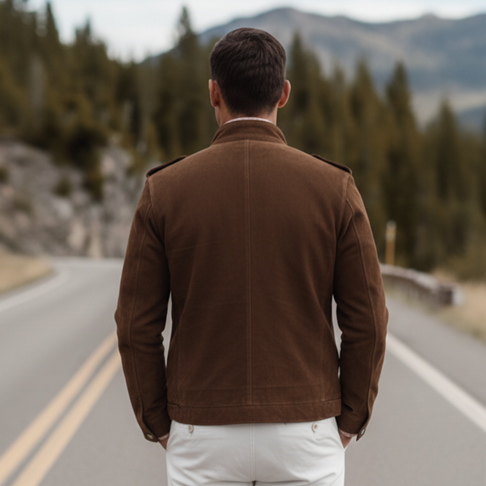 Men's Classic Retro Stand-up Collar Epaulette Multi-pocket Faux Suede Jacket MTA0126K4K