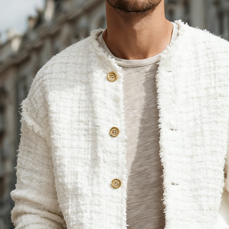 Men's Retro Casual Tweed Collarless Button-Down Jacket MTA0172K8TO