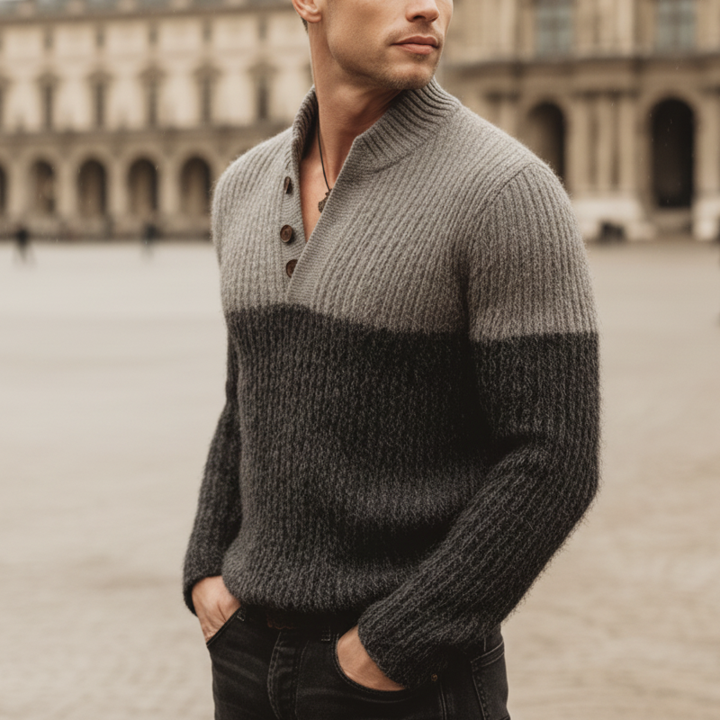 Men's Urban Fashion Gray Color Block Slim Fit Knit Sweater MTA1904K5U