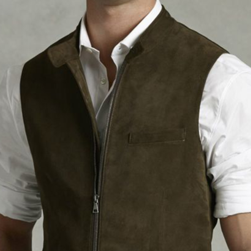 Men's Classic Vintage Stand Collar Suede Zipper Vest 05084158K