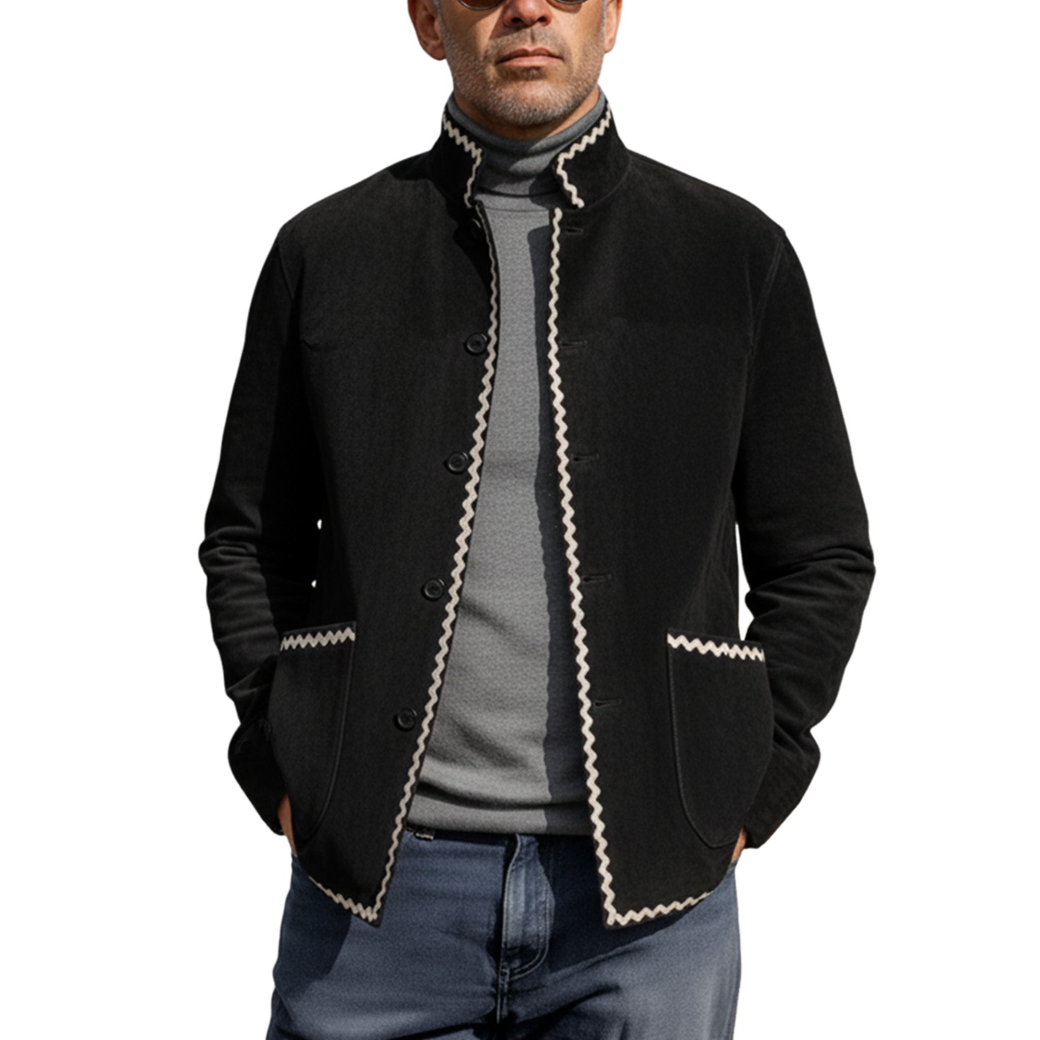 Men's Classic Retro Stand-up Collar Faux Velvet Jacket MTA1200K5K