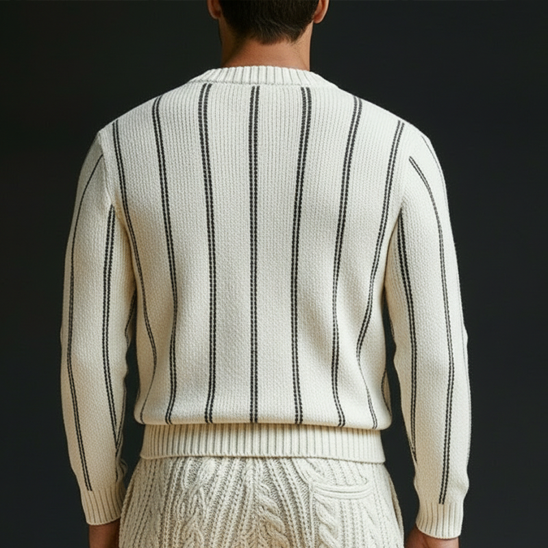 Men's Spring Fashion Vertical Striped Cotton Yarn Knitted Long-Sleeve Sweater MTZ2251A7P