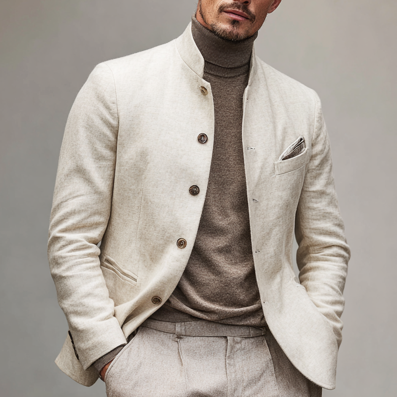 Men's Fashion Stand Collar Single Breasted Casual Jacket MTA2019H7Z