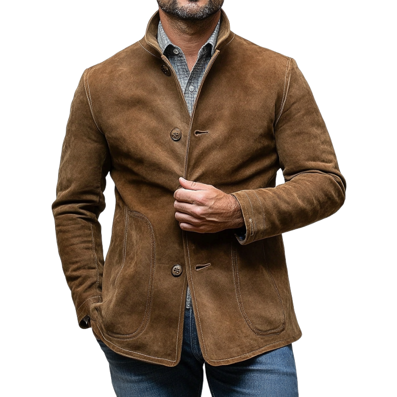Men's Vintage Faux Suede Solid Lapel Single-Breasted Jacket MTA2316I4X