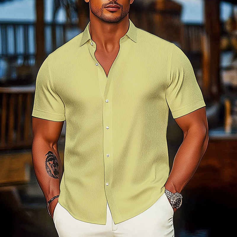 Men's Basic Solid Color Textured Short-sleeved Shirt MTA3072G9U
