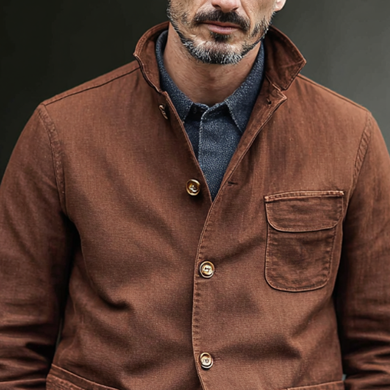 Men's Washed Cotton Lapel Multi-pocket Single Breasted Casual Jacket MTA1803H9Z