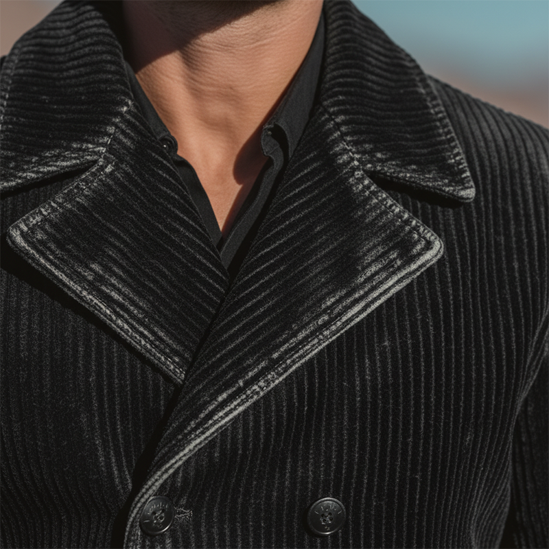 Men's Winter Fashion Corduroy Washed Distressed Double-breasted Lapel Jacket MTA2584I7P