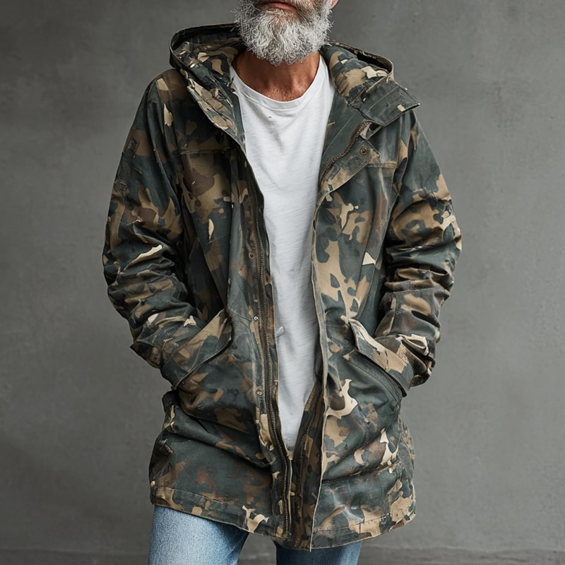 Men's Camouflage Hooded Mid-length Casual Coat MTA1359H7Z