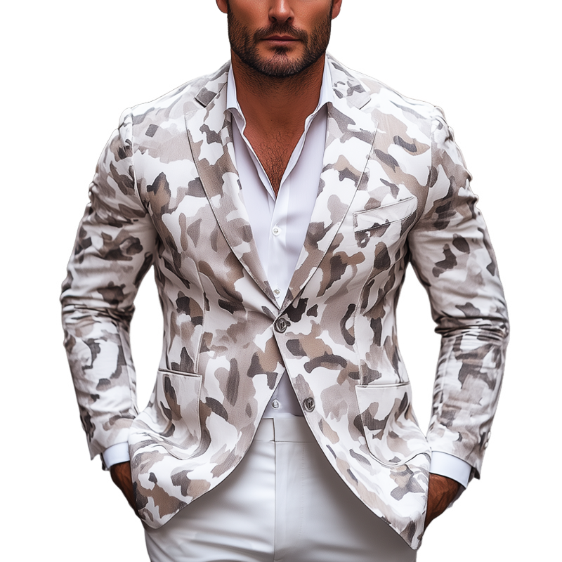Men's Spring And Autumn Classic Camouflage Two-Button Blazer MTA2214G7U