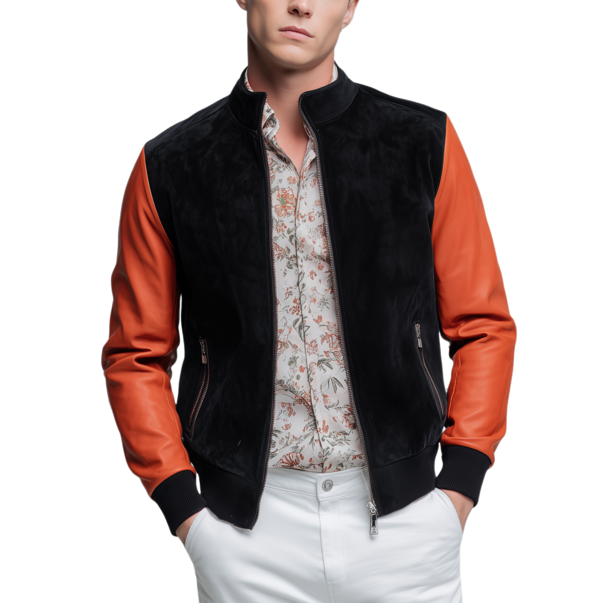 Men's Classic Casual Sleeve PU Leather Stand Collar Suede Jacket MTA0289I3K