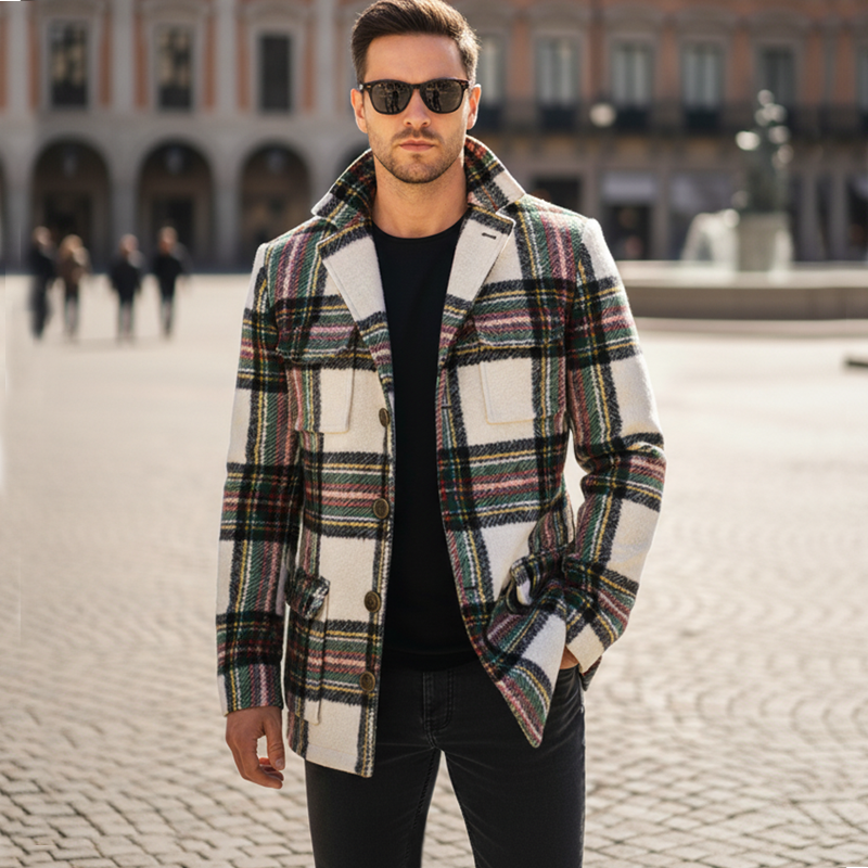 Men's Classic Vintage Plaid Single-breasted Short Coat MTA2620I9U