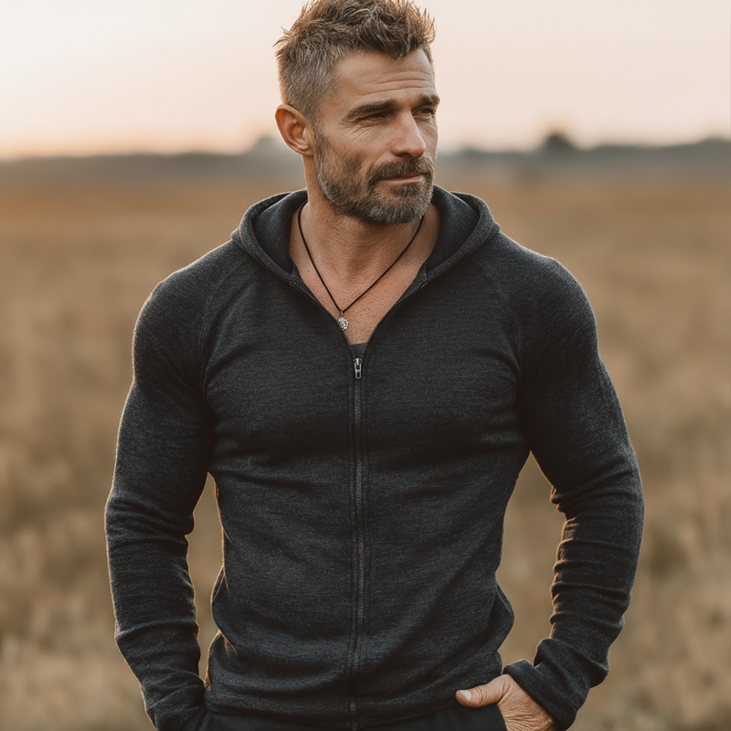 Men's Urban Sport Dark Gray Slim Fit Hooded Zip-Up Jacket MTZ1371B0U