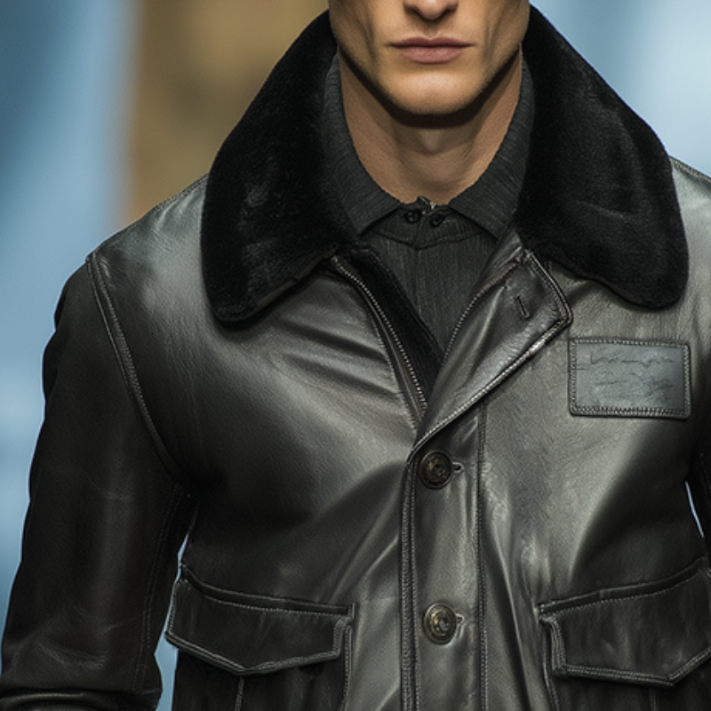 Men's Retro Casual Fur Collar Button Zipper Leather Jacket MTA0125I9TO