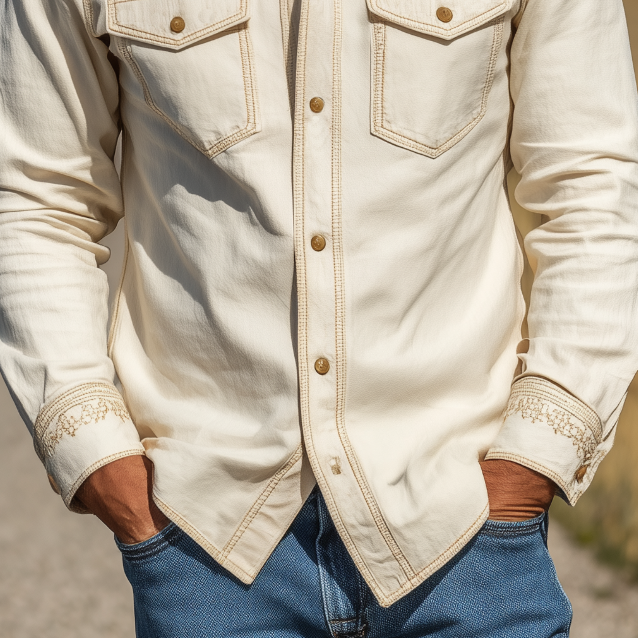 Men's Spring And Summer Fashion Casual Cotton Blended Cuff Embroidered Long Sleeve Shirt MTA1732G7K