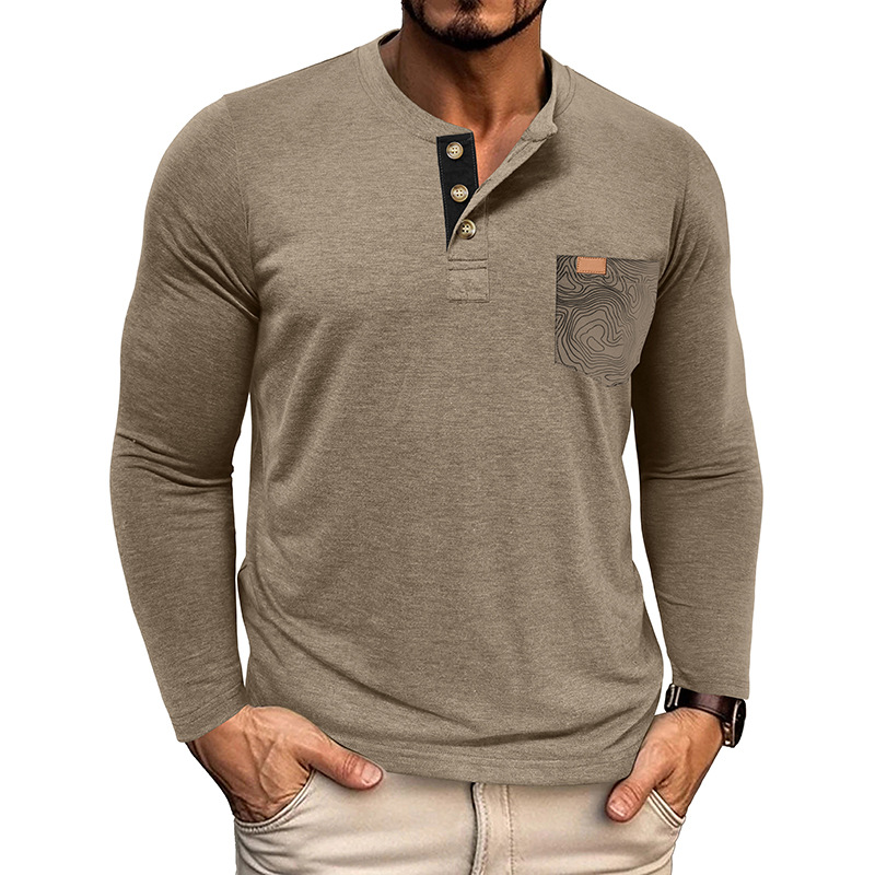 Men's Classic Business Henley Collar Long Sleeve T-Shirt MTA2167H0U