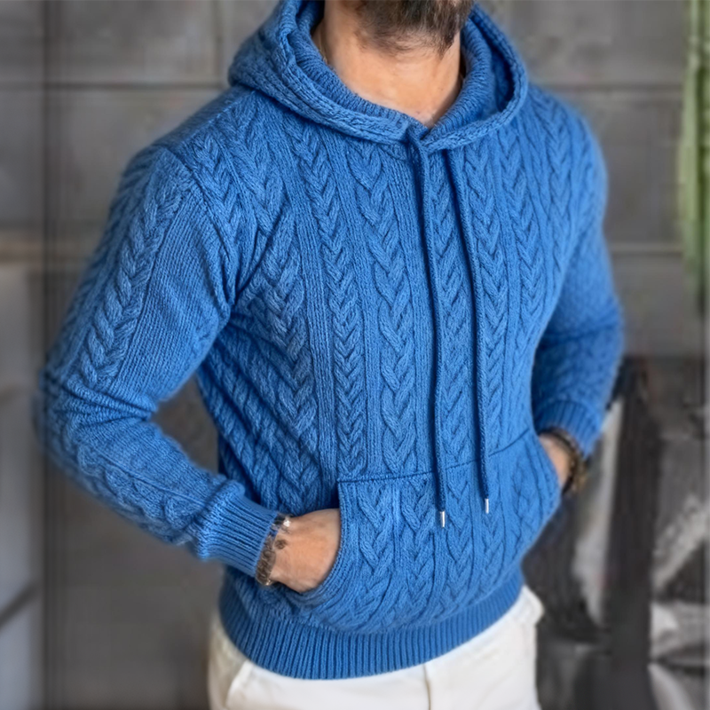 Men's Retro Casual Knitted Cable Knit Sweater Hoodie MTA1135K4TO