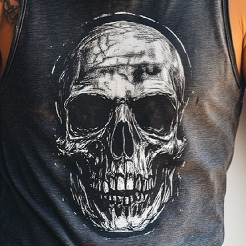 Men's Retro Skull Print Casual Rock Crew Neck Tank Top 26152071TO