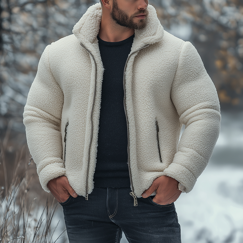 Men's Winter Simple Faux Lambswool Zipper Warm Jacket MTA2652K5P