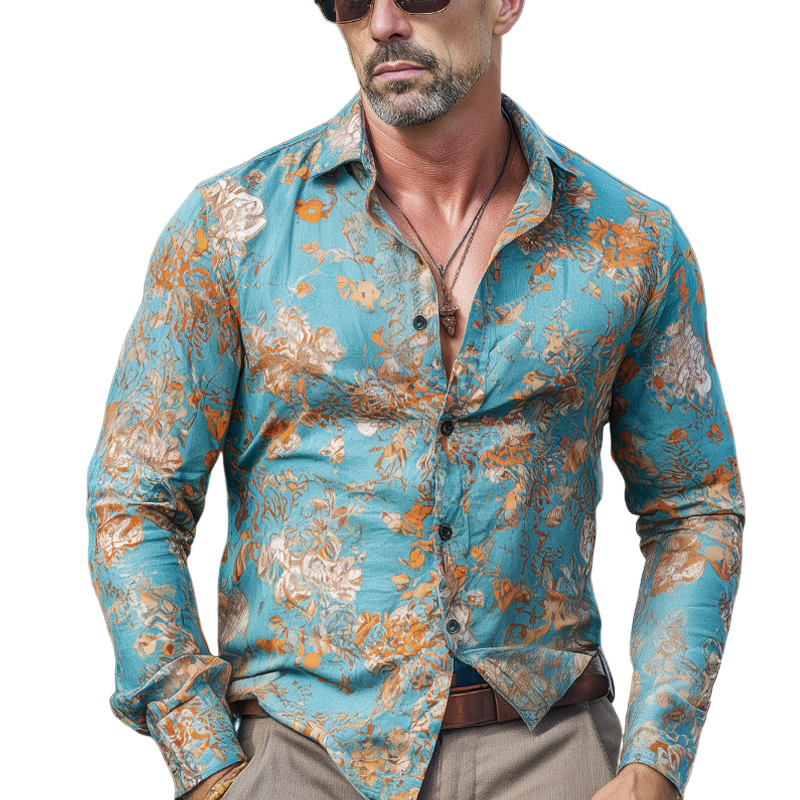 Men's Casual Retro Print Long-sleeved Shirt MTA2125H6U