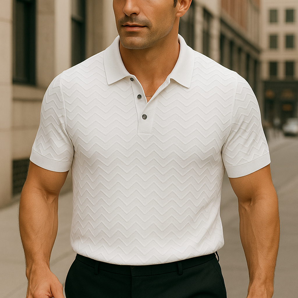 Men's Summer Fashion Textured Knitted Short-sleeved Polo Shirt MTA2858E7P